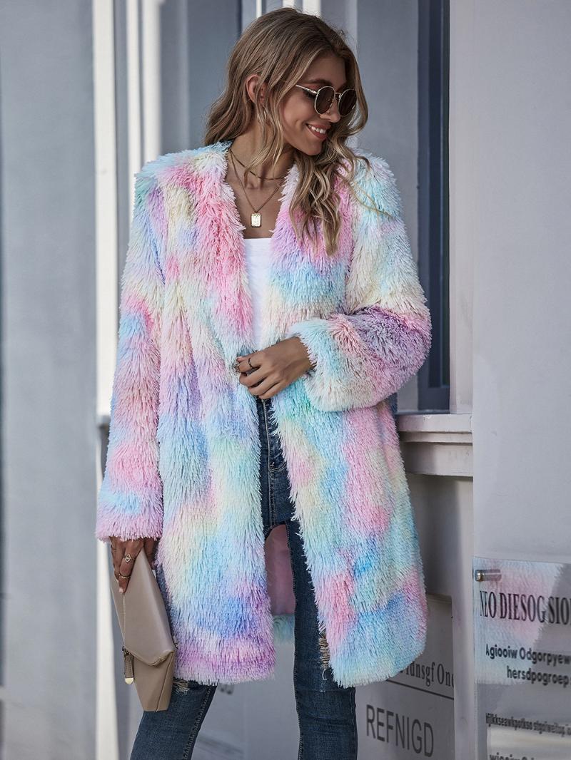 Women039s Fur Faux Winter Rainbow Tie Dye Coats And Jackets Women Streetwear Polar Fleece Plush Oversized6639910