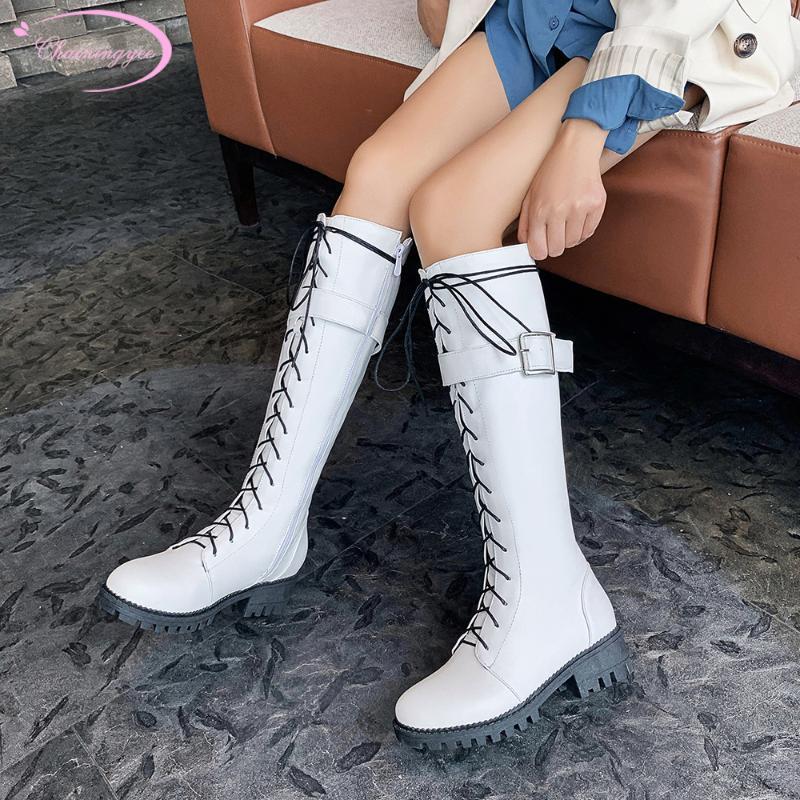 Cosplay style round toe knee high boots lace-up zipper buckle black white brown medium with thick heel riding boots women shoes1
Cosplay style round toe knee high boots lace-up zipper buckle black white brown medium with thick heel riding boots women shoes1