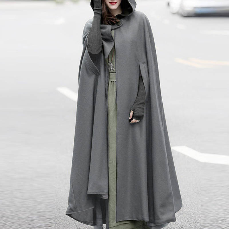 Autumn Cloak Hooded Coat Women Vintage Gothic Cape Poncho Coat Medieval Victorian Warm Long Open Stitch Jackets Plus Size T200319