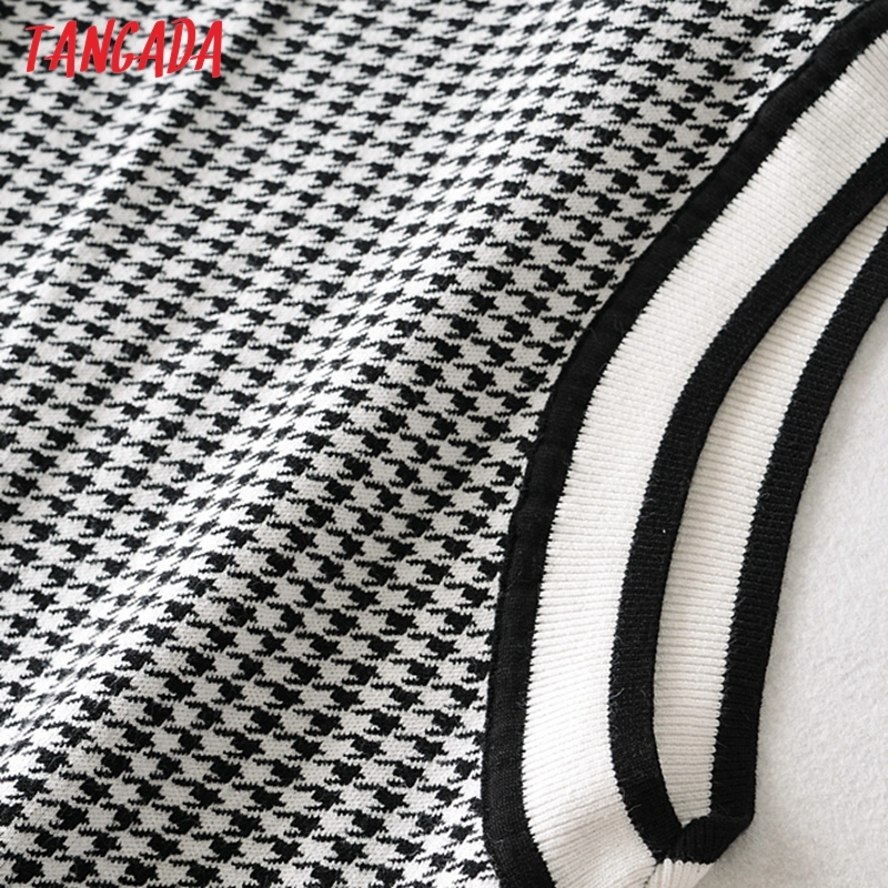 Tangada fall women plaid oversized sweater cashmere knitted pullover sweater v neck high quality jumper 3H679 201221