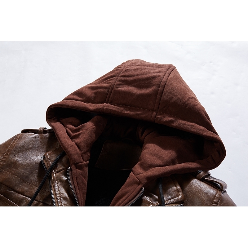 Men's Winter Leather Jackets Business Casual Coat Motorcycle Biker Leather Jacket Hooded Zipper chaqueta cuero hombre 201119