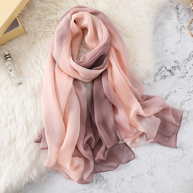 New Spring Solid Silk Scarf For Women/Ladies Gradient Long Soft Bandana Wraps and Shawls Plus Sizes Beach Female Foulard Y201007