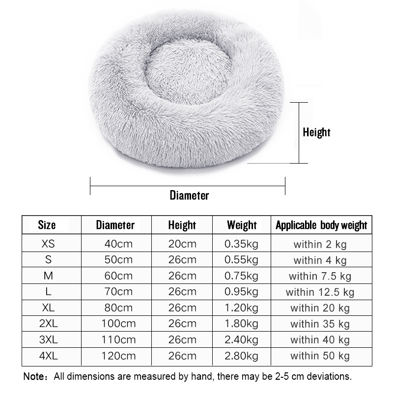 Pet Beds Donut Round Dog Bed Soft Plush Fluffy Cat Cushion Anti-Slip Machine Washable Self-Warming for Puppy Small Medium Large 201126