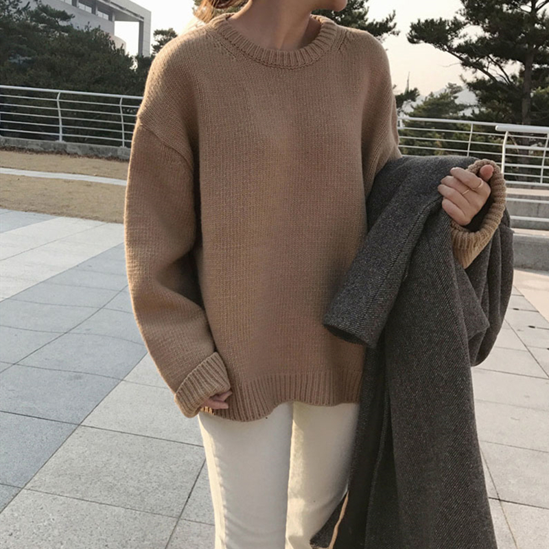 Colorfaith Autumn Winter Women Sweater Pullovers Minimalist Oversize Solid Color Knitted Elegant Ladies Jumpers SW1923 201017