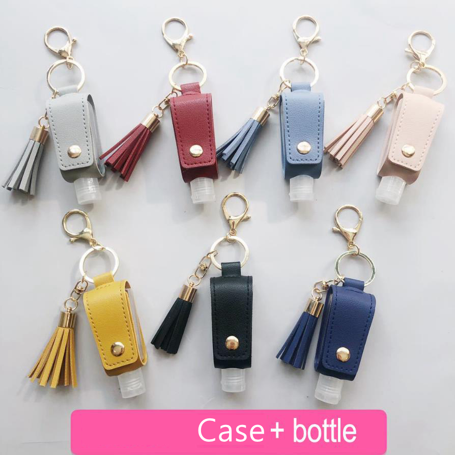 Hand Sanitizer Keychain PU Leather Sanitizer Case Student Tassel Keychain Pendant Hand Sanitizer Covers Christmas Gift 8 Colors 80pcs DW5820