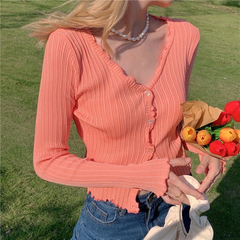 Spring Autumn Women's Long-Sleeved Knit Cardigan Purple Tops New Korean V-Neck Short Sunscreen Chic Sweaters GD375 200924