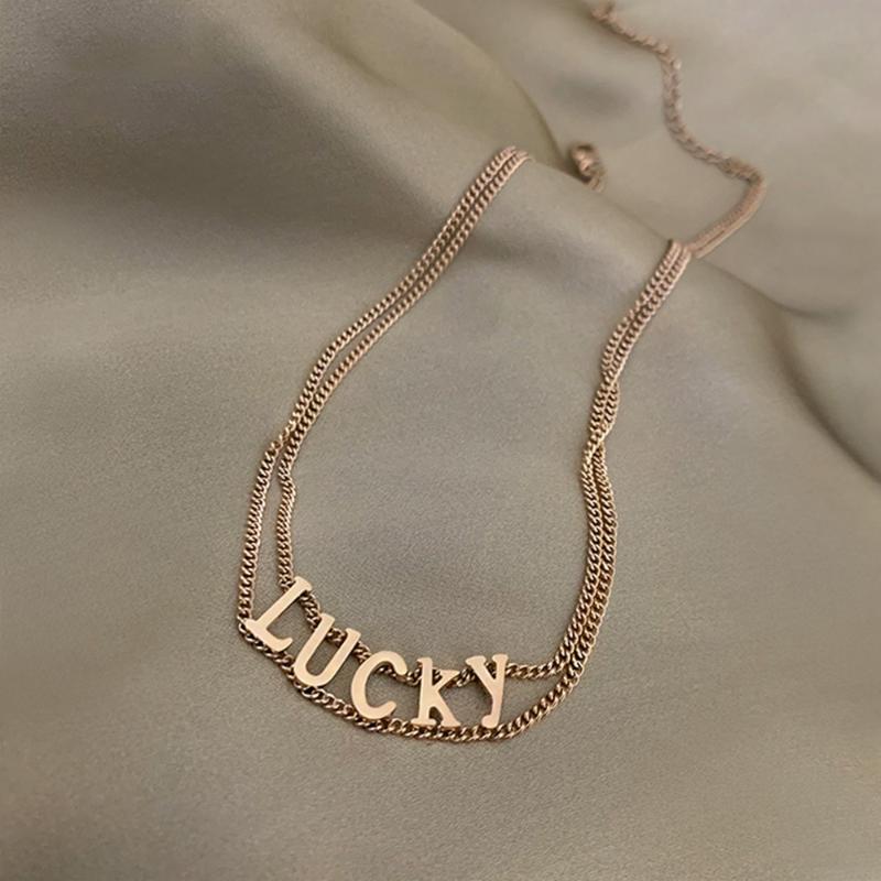 2020 luxury Metal Double Layer Chain Letter Choker Necklace for 90s Collier Good Lucky Clavicle Chain Collar Neck Jewelry Gift
2020 luxury Metal Double Layer Chain Letter Choker Necklace for 90s Collier Good Lucky Clavicle Chain Collar Neck Jewelry Gift