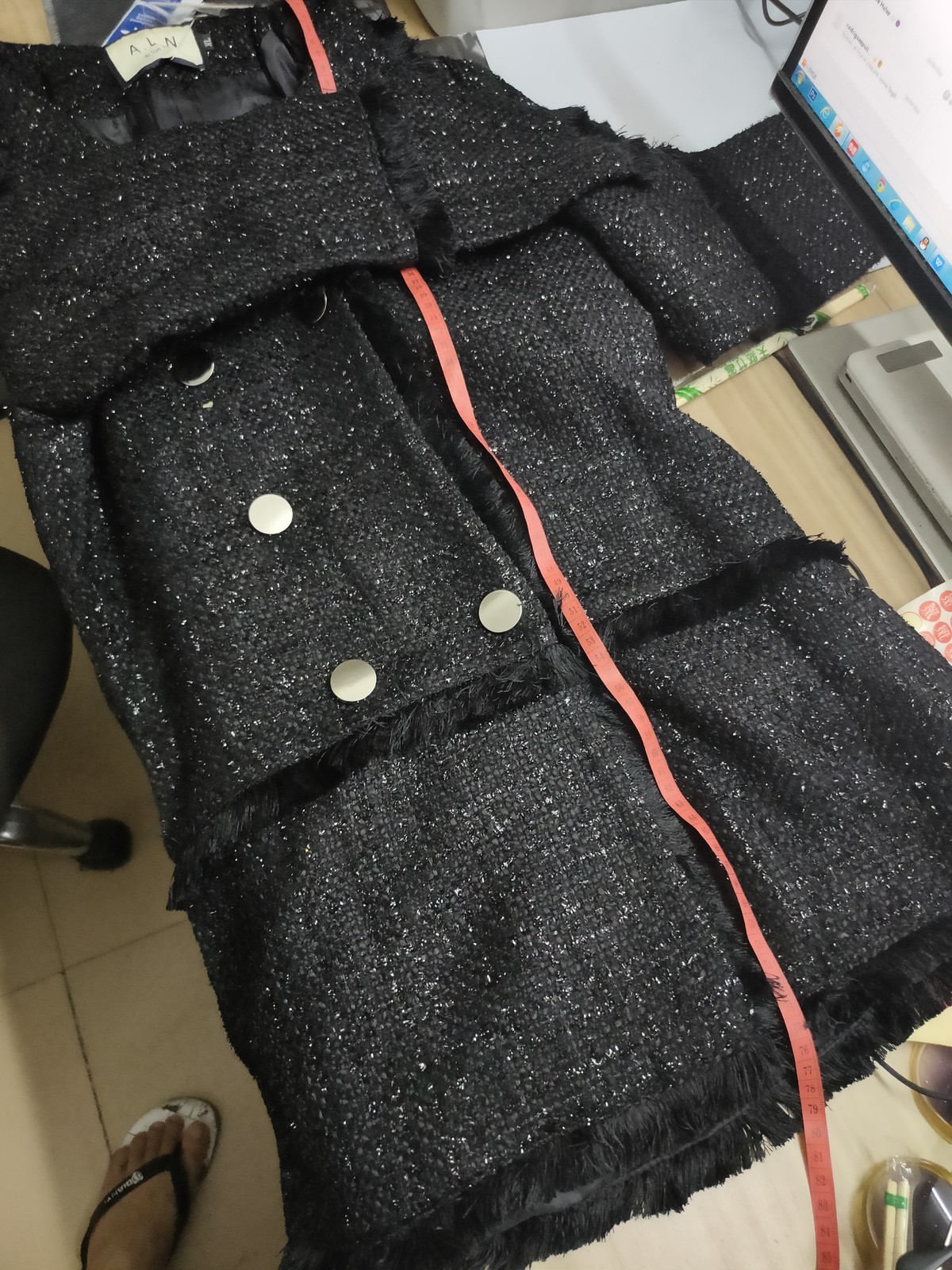 Vintage Notched Collar Tweed Tassel Patchwork Jacket Women Black Casual Double-Breasted Jackets Long Sleeve Wool Outerwear 201106