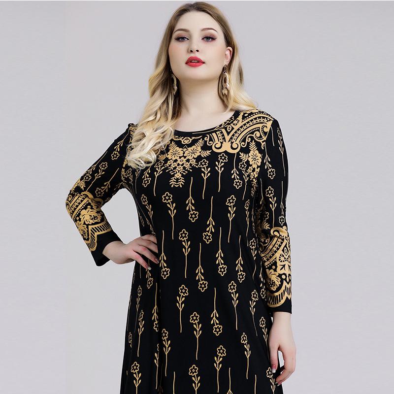 Plus Size Maxi Dress Women Muslim Long Sleeves Dress O Neck Islamic Clothes Turkey Arab Modest Wear Loose Causal Abaya 5XL 6XL