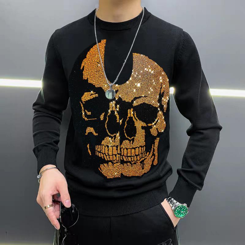 New Black / White Knitted Long-Sleeved Winter Men's Round Neck Hot Drill Skull Casual And Comfortable Pullover Tops, As shown asian size
New Black / White Knitted Long-Sleeved Winter Men's Round Neck Hot Drill Skull Casual And Comfortable Pullover Tops, As shown asian size