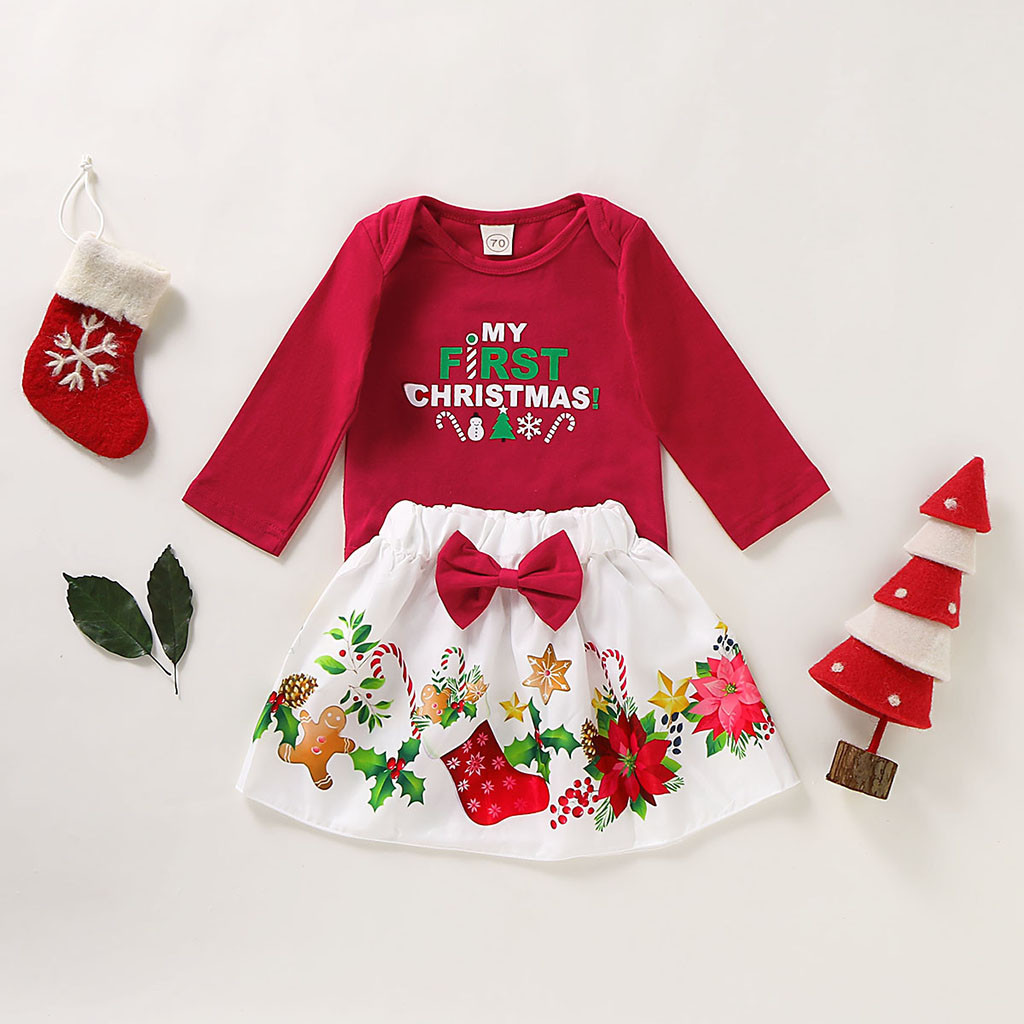 baby girl winter clothes Infant Baby Girls Christmas Letter Print Romper BodysuitCartoon Skirts Outfits vestidos de festa LJ201223