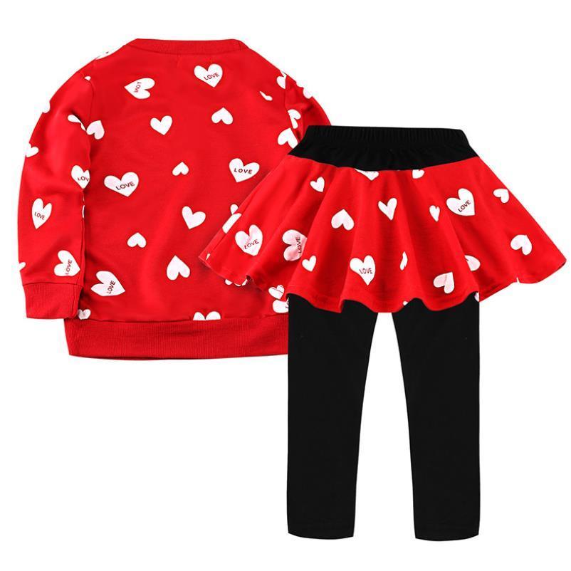 new Baby Girl Clothing Set Heart-shaped Print Bow Cute 2PCS Set Children Cloth Suit Top Tshirt + Pants High quality 2-7Y 201031