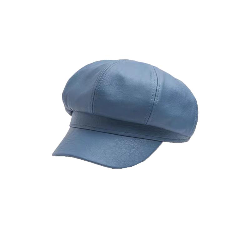 Women's Leather Octagonal Hat PU Matte Korean Fashion Waterproof Windproof Solid Color Berets Wild Curved Brim Peaked Cap