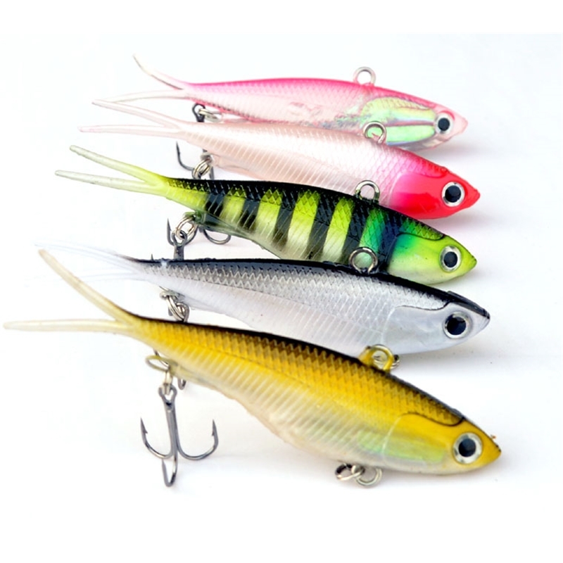 5Pcs Fishing Lures 95mm 20g Soft Vibe Lures Soft Plastics Jig Head Bait 201112