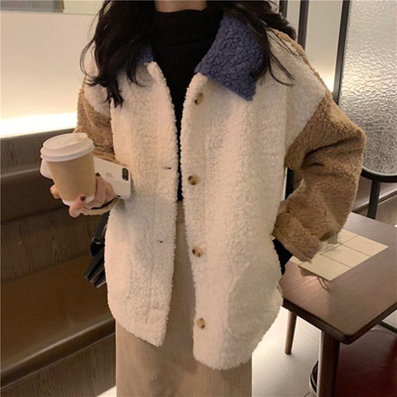 Fashion WomenAutumn Winter White Faux Fur Coat Long Sleeve Loose Thick Warm Lambs Wool Bomber Jacket Female 201017