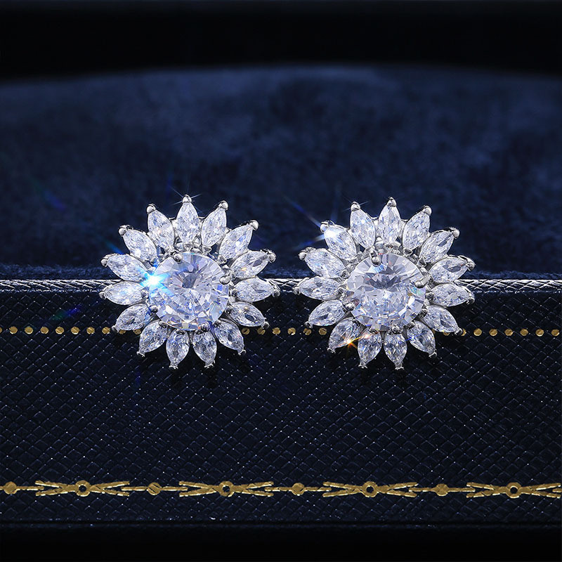 2022 Choucong Brand Stud Earrings Sparkling Luxury Jewelry Real 925 Sterling Silver Marquise Cut White 5A Cubic Zircon Eternity Party Sun Flower Women