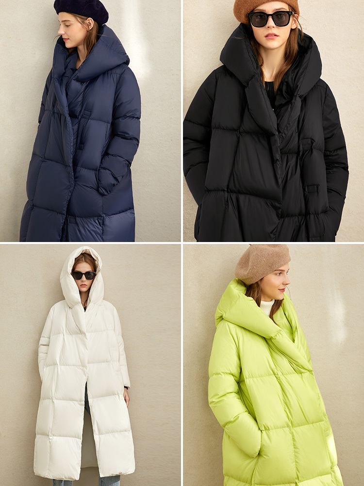 Amii winter White Duck Down Garment Winter New Loose Hat Slant Button Warm Long Bread Garment 11970463 201023