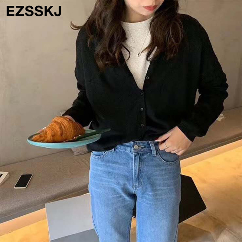Lazy O-neck oversize loose Sweater cardigans jacket coat women sweater Korea cardigan jacket coat outwear TOP 201203