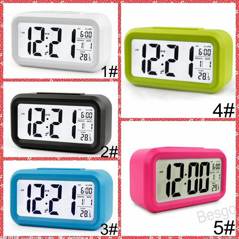 

Plastic Mute Alarm Clock LCD Smart Clock Temperature Cute Photosensitive Bedside Digital Alarm Clock Snooze Nightlight Calendar BH4298 WXM