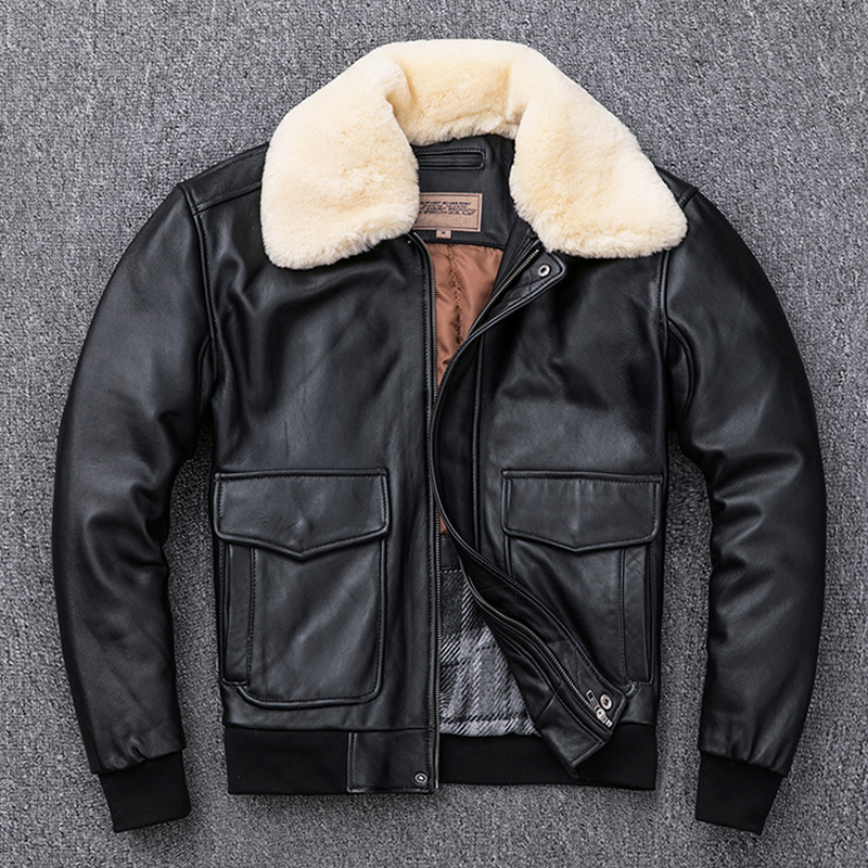 MAPLESTEED Thickening Quilted 100% Sheepskin Leather Jacket Men Air Force G1 Flight Jacket Man Winter Coat Collar Removable M176 201128