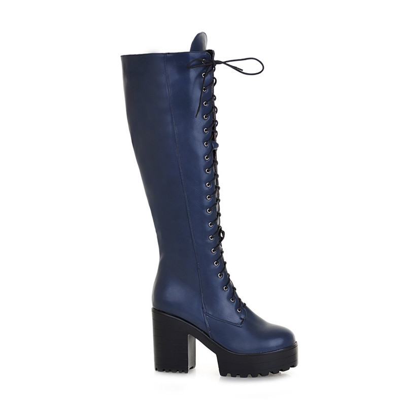 ASUMER new big size knee high boots women square high heels platform ladies boots lace up autumn winter boots female 201110
