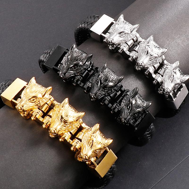 Tennis Hiphop Wolf Heads Mens Bracelets Braided Cowhide Leather Bracelet For Men Stainless Steel Motorcycle Chain Jewelry Drop
Tennis Hiphop Wolf Heads Mens Bracelets Braided Cowhide Leather Bracelet For Men Stainless Steel Motorcycle Chain Jewelry Drop