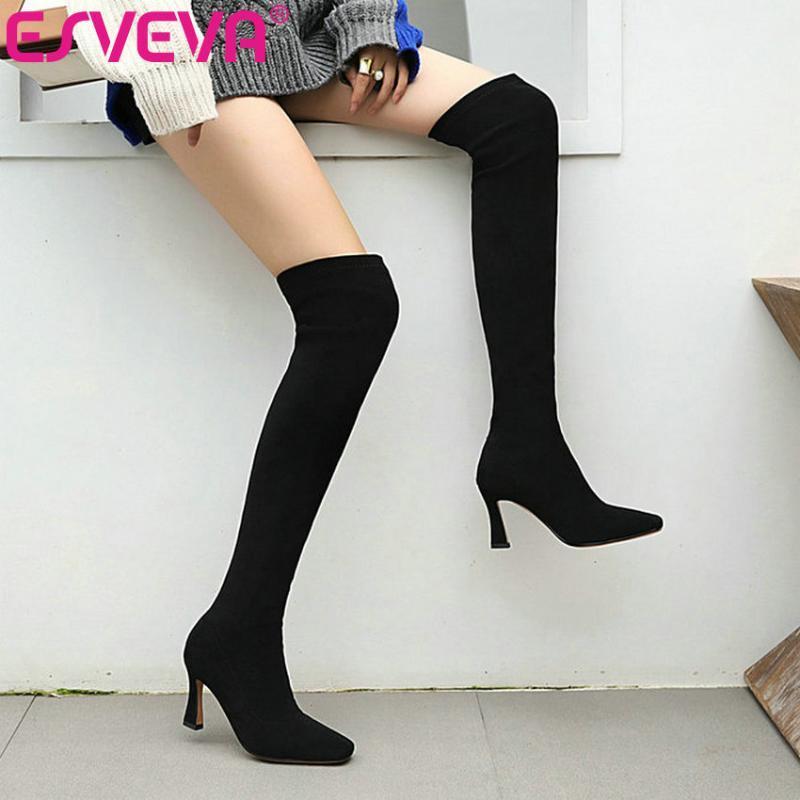 ESVEVA 2021 Western Style Pointed Toe Square High Heel PU+Leather Over The Knee Boots Platform Women Boots Shoes Size 34-431, Black-plush
ESVEVA 2021 Western Style Pointed Toe Square High Heel PU+Leather Over The Knee Boots Platform Women Boots Shoes Size 34-431, Black-plush
