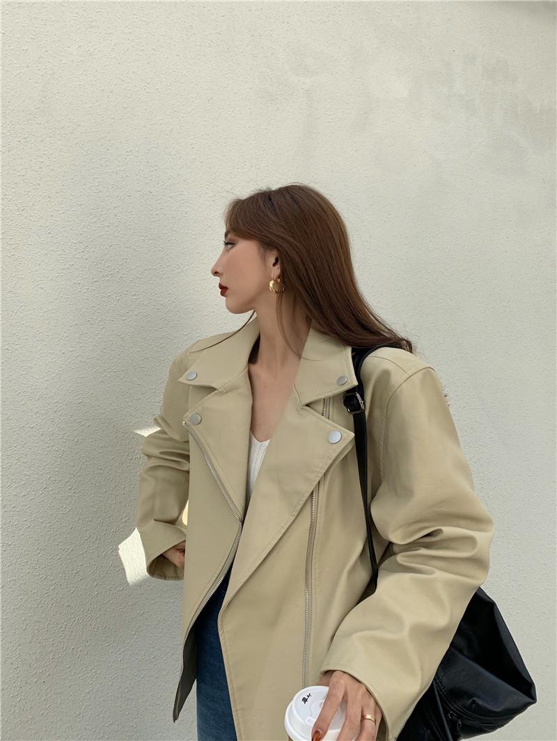 New Beige White Ladies oversized faux leather blazer female Loose oversize biker jacket suits A423, Black
New Beige White Ladies oversized faux leather blazer female Loose oversize biker jacket suits A423, Black