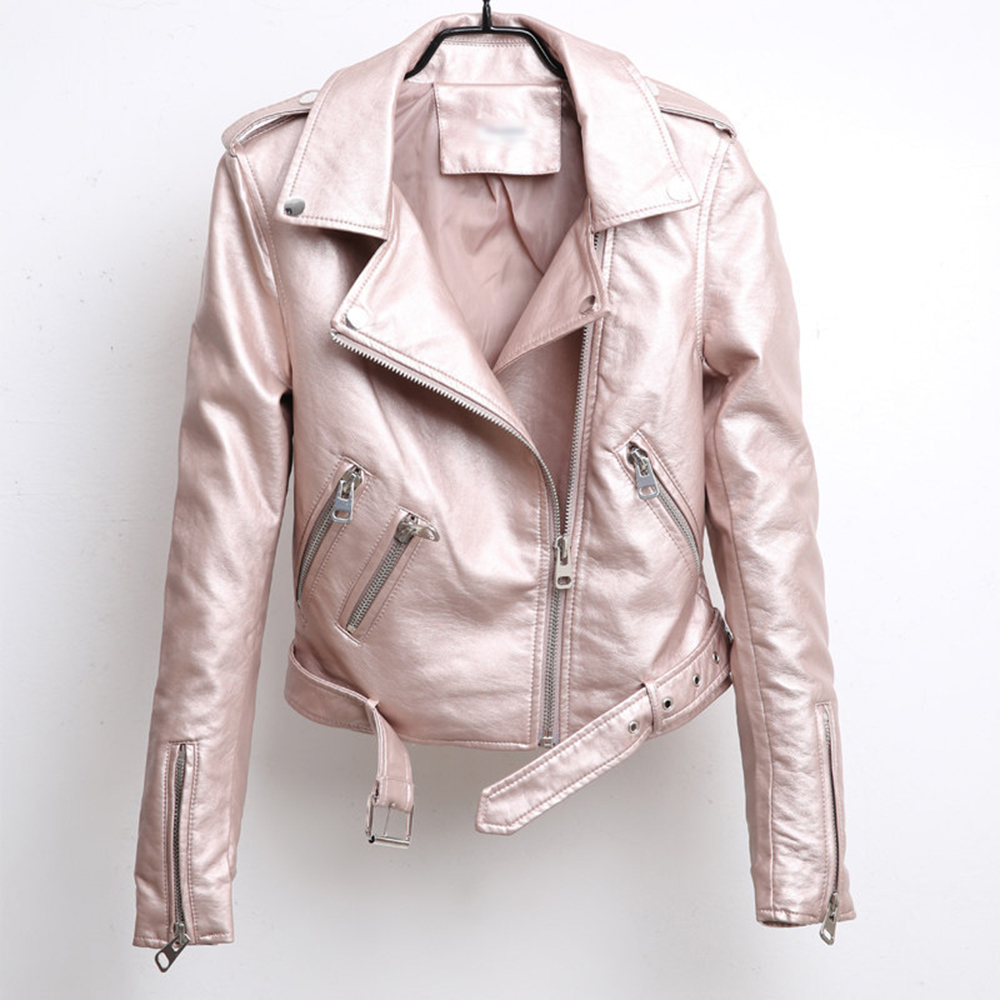 Women Punk Cool Style Jacket Short Pu Leather Coat Turndown Collar Silver More Pockets And More Zipper plus Size Jacket Outwear 201023