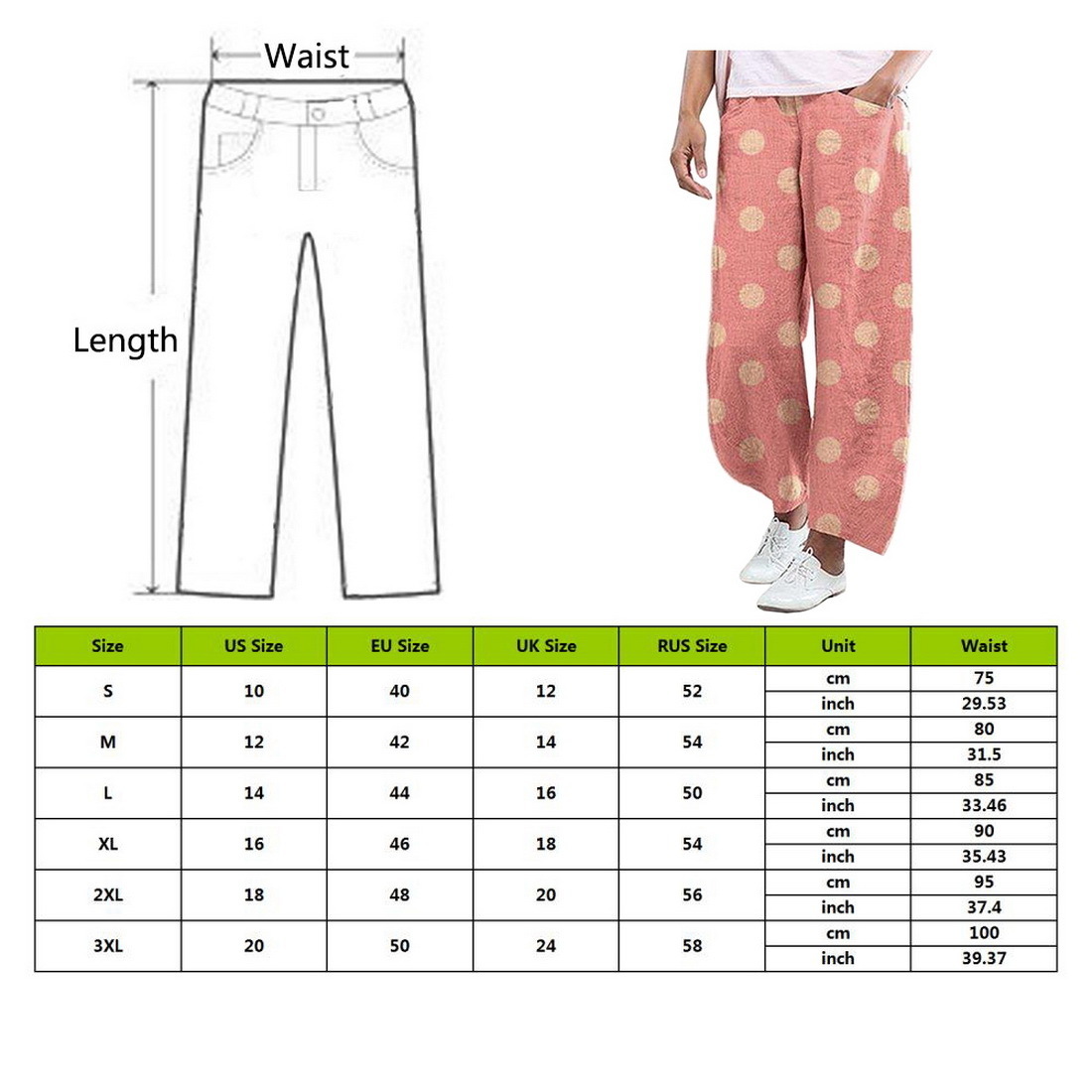 CYSINCOS Summer Vintage Dot Printed Pants Trousers Women Cotton Linen Wide Pants Elastic Waist Loose Pantalon Plus Size Pant 201111