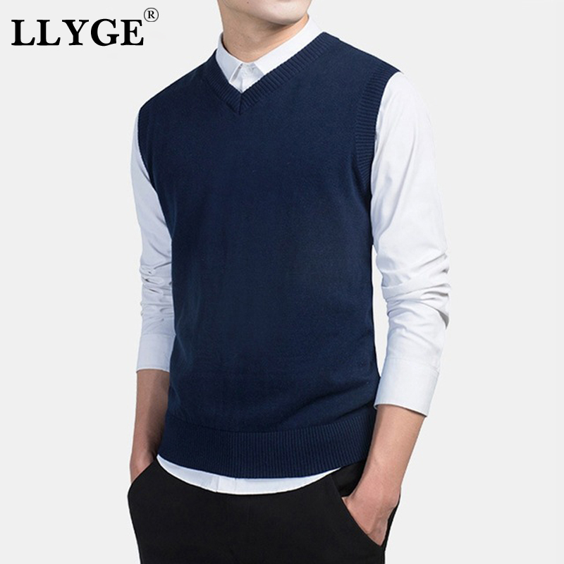 Mens Knitted Slim Sweater Vests Tops Sleeveless VNeck Solid Male Pullover Sweaters Fashion Streetwear Man Vest Clothes 201125
