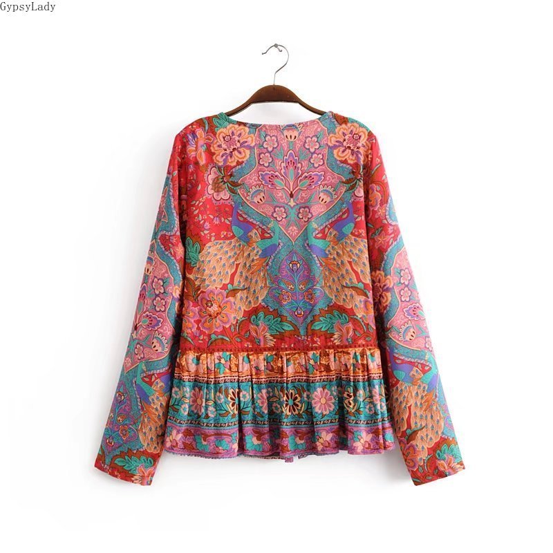 Gypsylady Summer Floral Print Jacket Long Sleeve Boho Jacket For Women Tassels Gypsy Folk Hippie Chic Female Jackets New 201017