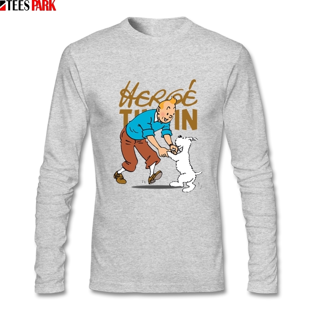 Cartoon Tintin T-shirts Men Personalized 100% Cotton Tee Shirts Man Clothes Top Printed Long Sleeve T Shirt For Men 201202