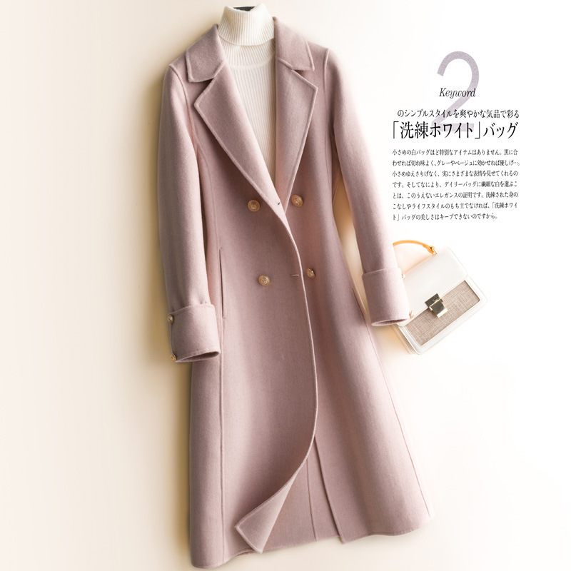 Double-faced cashmere coat female long section Korean version of pure wool waist thin en women T200114