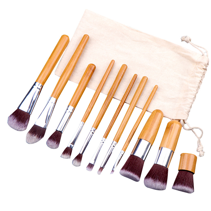 Bamboo Handle Makeup Brushes Set Professional Cosmetics Brush kits Kabuki BrushesBrochas De Maquillaje De Bambu Kabuki Brushes 11pcs