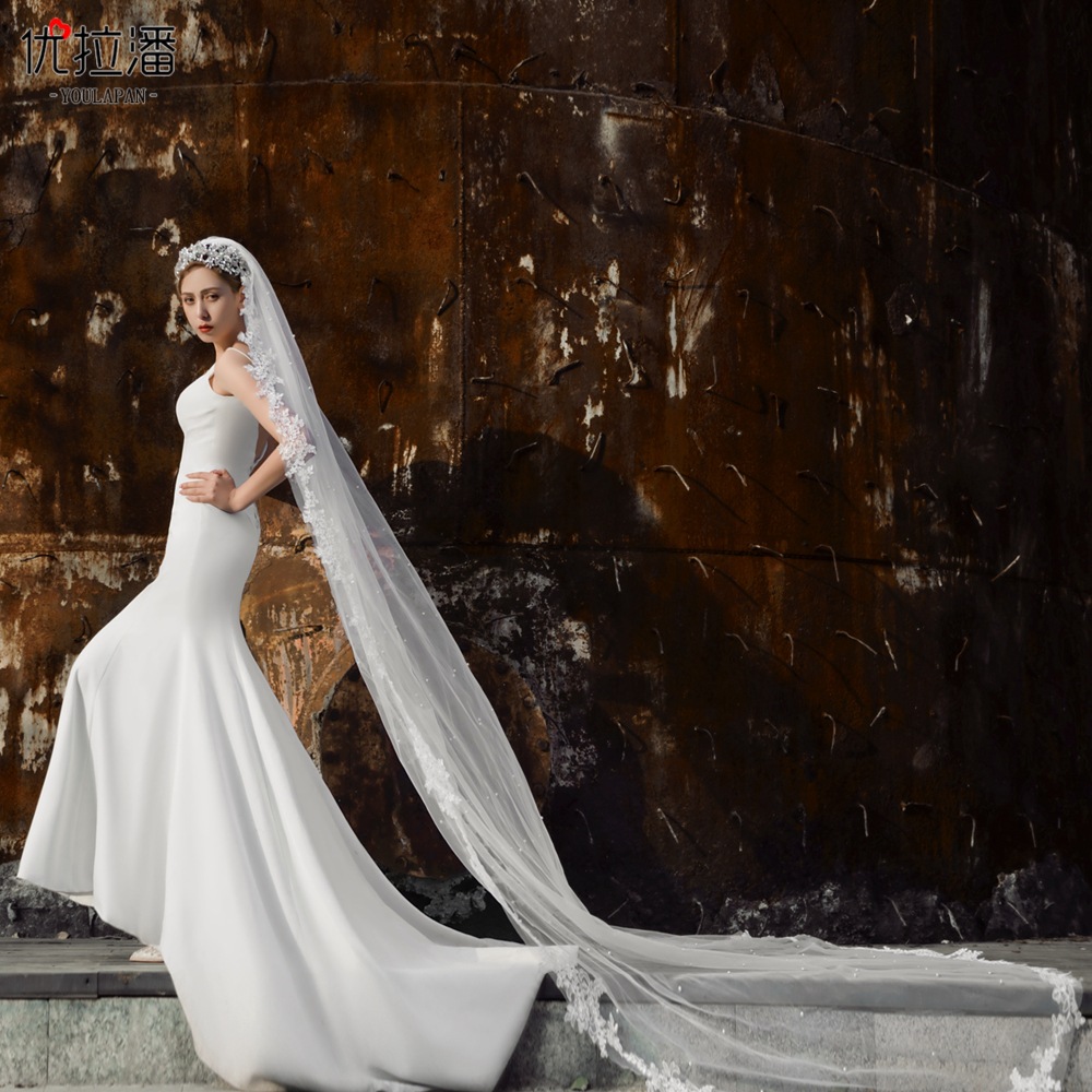 Wedding Veils Lace Appliqued Oner Layer 3meter Custom Made Applique Race Pearl Veils with Comb Bride Bridal Accessories