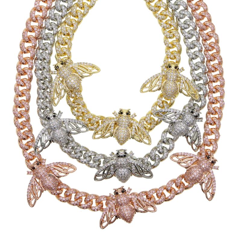 2020 high quality Iced Out 5A cz Cubic Zircon Animal honeybee cuban chain choker necklaces for hiphop fashion Women Jewelry Gift
2020 high quality Iced Out 5A cz Cubic Zircon Animal honeybee cuban chain choker necklaces for hiphop fashion Women Jewelry Gift