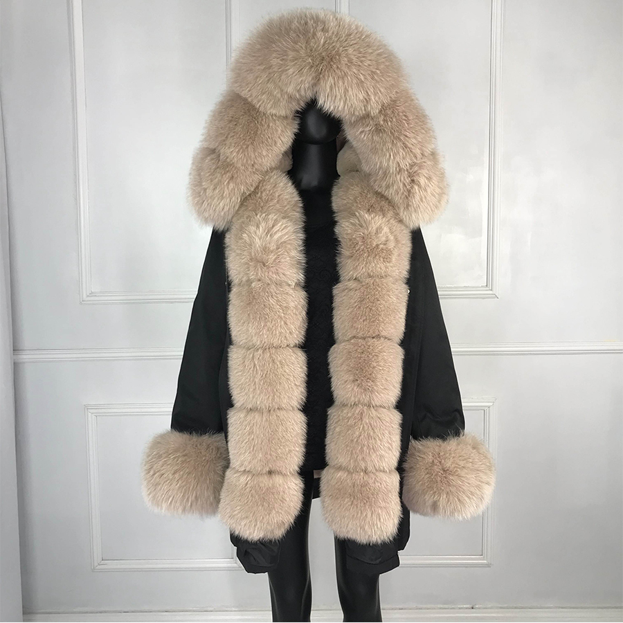 CNEGOVIK Real fox fur parka women inside real rabbit fur lined parkas with fox fur hood women Jacket 201125