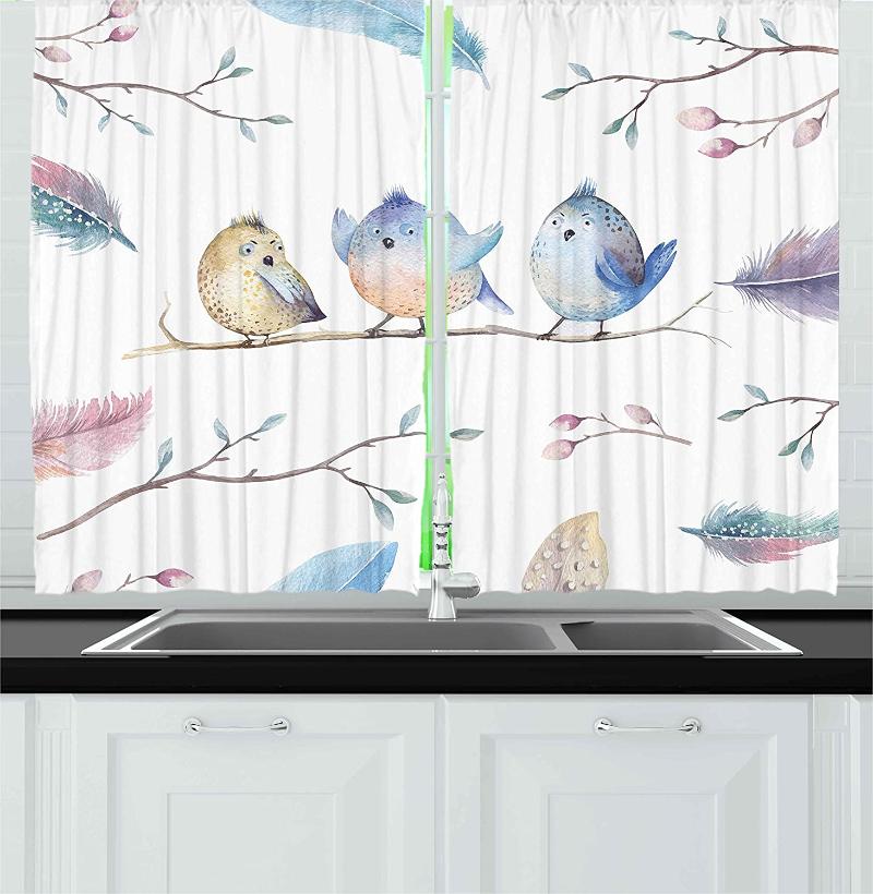 Animal Kitchen Window Curtains Hand Drawn Birds Sitting on Branch Cartoon in Boho Style Watercolors Leaves Feathers Window, As pic
Animal Kitchen Window Curtains Hand Drawn Birds Sitting on Branch Cartoon in Boho Style Watercolors Leaves Feathers Window, As pic