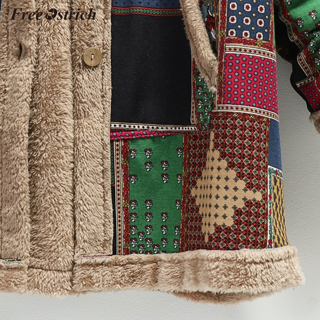 Free Ostrich Female Jacket Fleece Coat Women's Winter Warm Outwear Print Hooded Pockets Oversize Coats Plus Size N30 201017