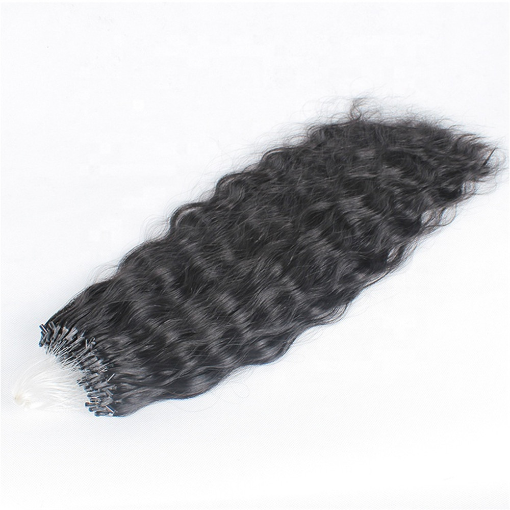 Curly Ring Loop Real Human Natural Black Micro Links Keratin Hair Extensions 100G 1G/Strand