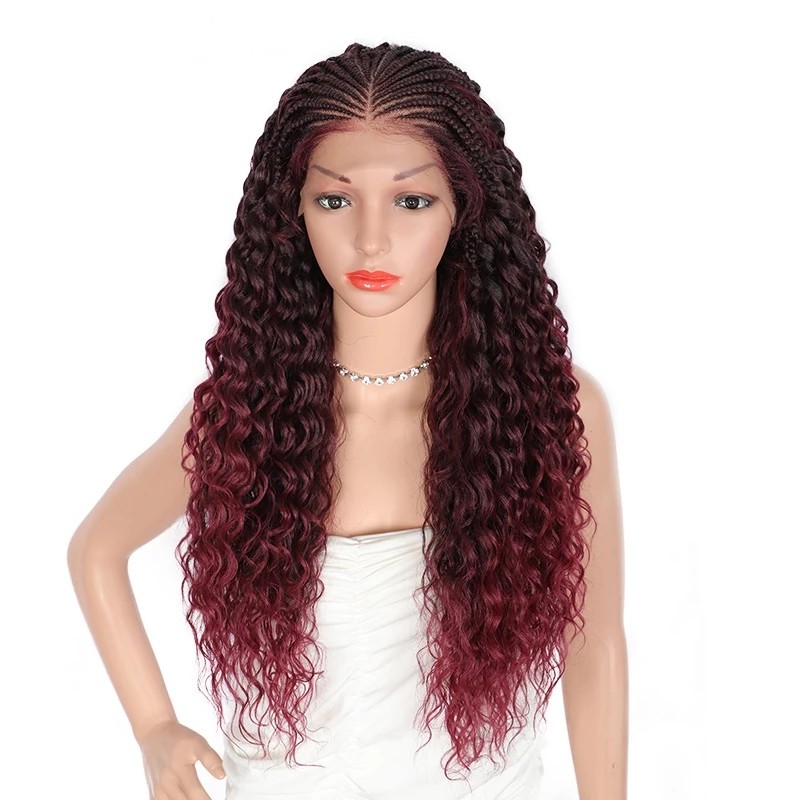 Handtied 13x4 lace frontal Braided Wigs for Black Women Synthetic Lace Front Wig with Baby Hair Curly Wavy for Cosplay Wig Women Wigs