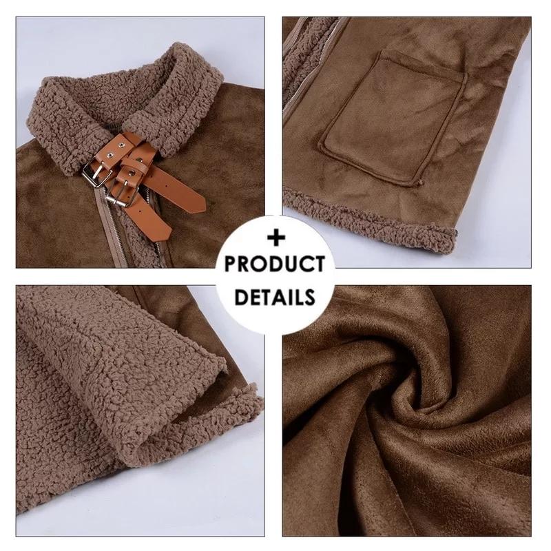 Winter Suede Jacket Mens Fleece Fur Collar Coat Motorcycle Jackets Casual Outdoor Thermal Leather Coats
