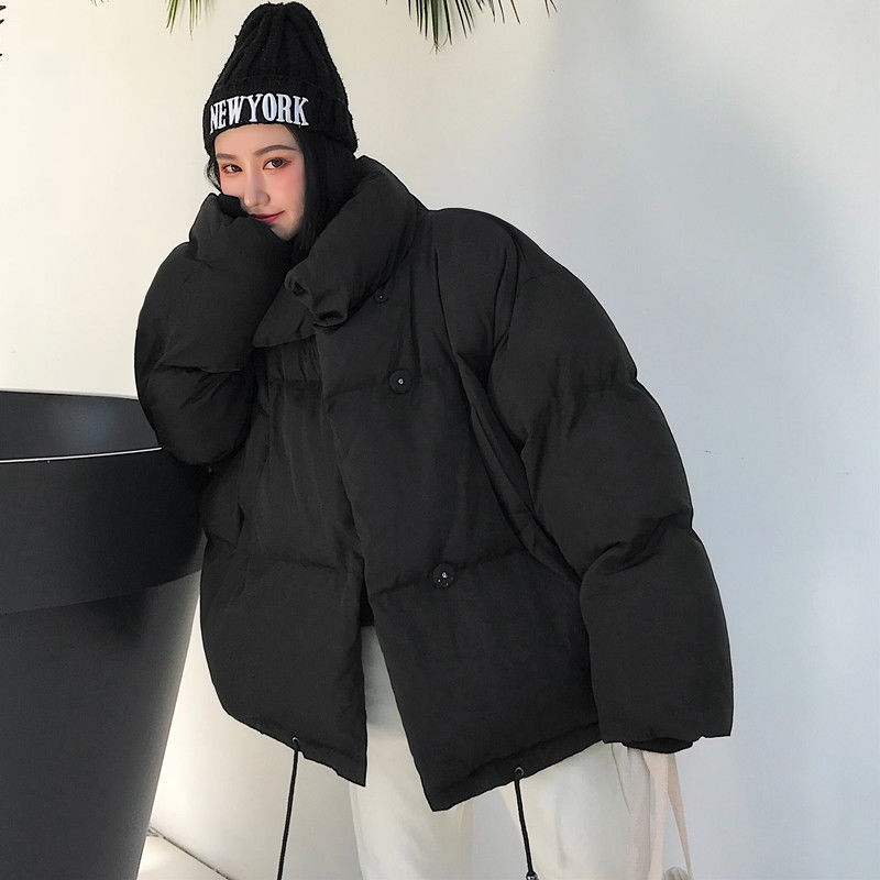 Korean Style Winter Puffer Jacket Women Stand Collar Solid Black White Female Coat Loose Oversized Womens Short Parka Coats 201019