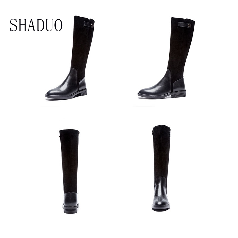 2020 shaduo women new winter leather high boots European and American stitching knight boots, Black
2020 shaduo women new winter leather high boots European and American stitching knight boots, Black