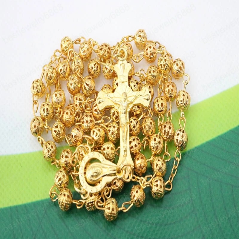 Christ Jesus Cross Necklace Jesus Christian Virgin Mary Siamese Pendant Gold Alloy Men's Chain Catholic Jewelry