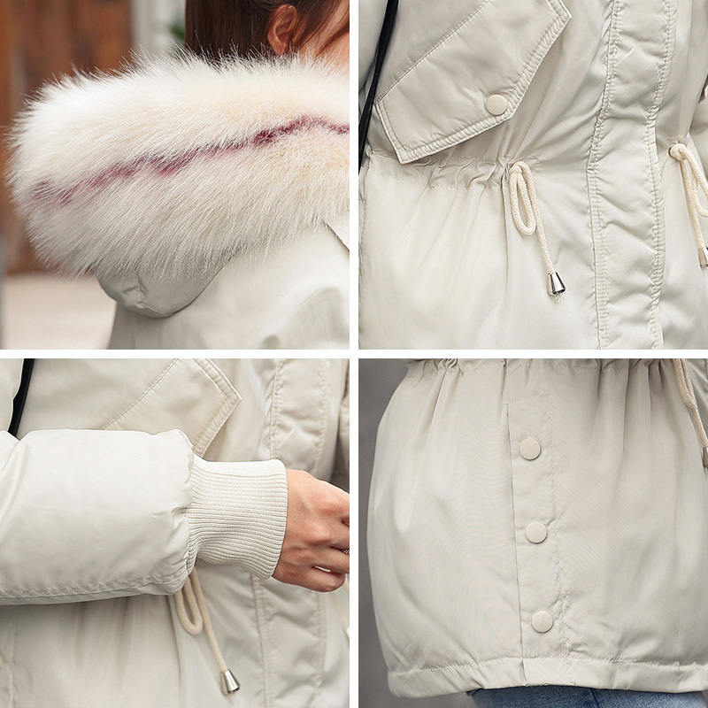 Fashion Women Winter Jacket Cotton Padded Warm Thicken Black and White Fur Collar Ladies Short Coats Parka Womens Jackets 201110