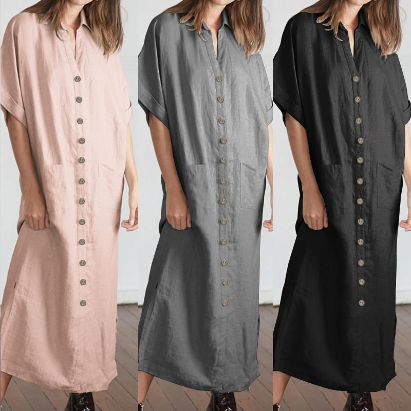 2021 Summer Celmia Vintage Shirt Dresses Women Dress Casual Short Sleeve Loose Buttons Split Long Maxi Vestidos Robe Plus Size, Black
2021 Summer Celmia Vintage Shirt Dresses Women Dress Casual Short Sleeve Loose Buttons Split Long Maxi Vestidos Robe Plus Size, Black
