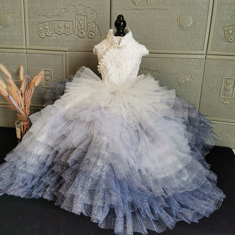 Free Shipping Handmade Dog Clothes Dog Dress Fairy-Tale White Lace Gray-Blue Gradient Tulle Skirt Chapel Train Pet Trailing Gown
Free Shipping Handmade Dog Clothes Dog Dress Fairy-Tale White Lace Gray-Blue Gradient Tulle Skirt Chapel Train Pet Trailing Gown