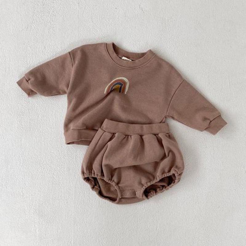 Baby Boys And Girls Rainbow Clothing Set Kids Casual Long Sleeve Rainbow Pullover Sweatshirt Tops + Shorts Children Clothes SetX1019